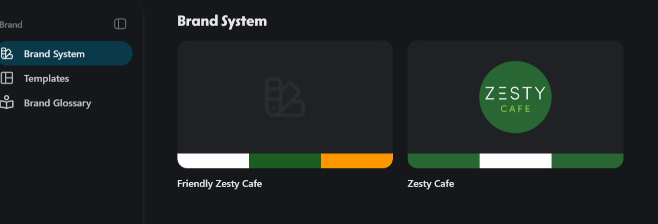 HeyGen Brand System with Zesty Cafe and Friendly Zesty Cafe brand kits